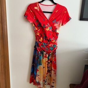 Colorful Butterfly Print Midi Dress